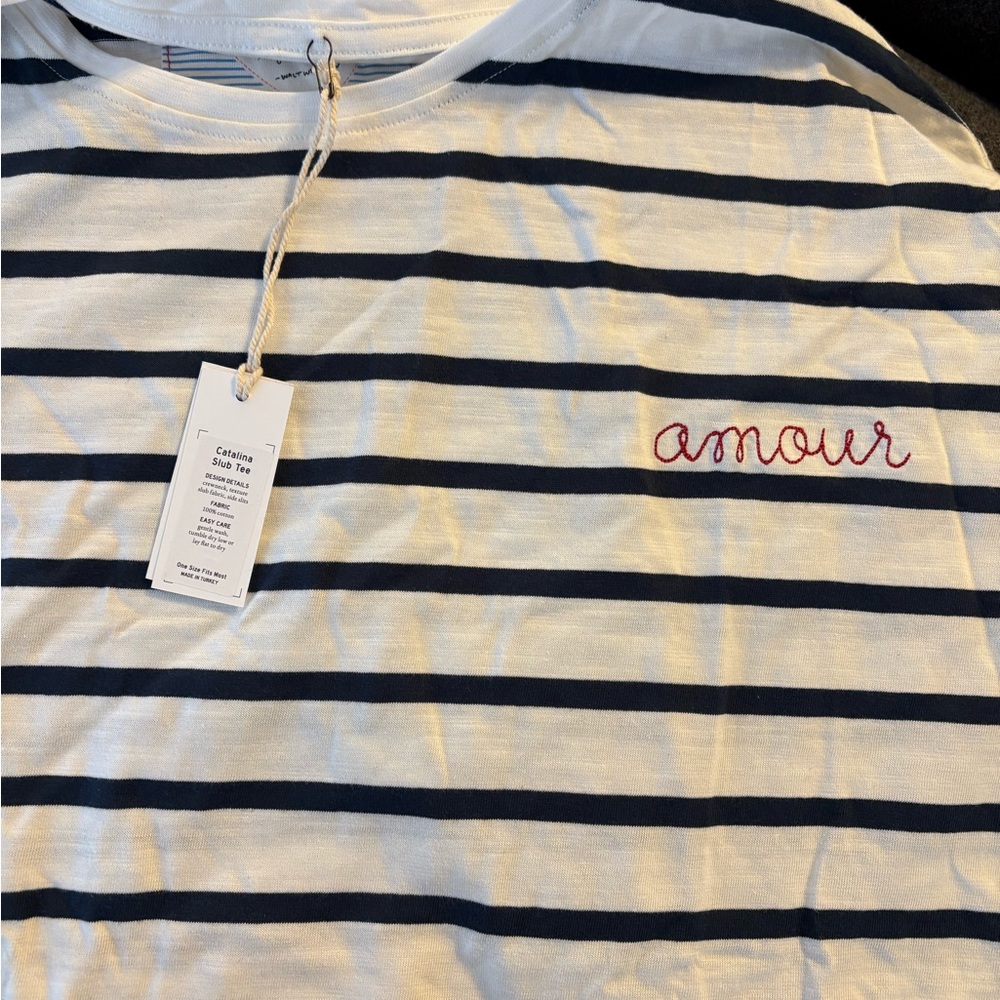 NWT Mersea Catalina Slub Tee - Striped Navy and Cream Long Sleeve Amour Top - Picture 2 of 4